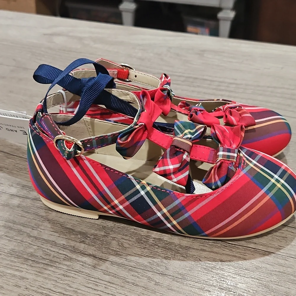 Janie and Jack Plaid Kids Shoes with Red and Blue Accents size 9